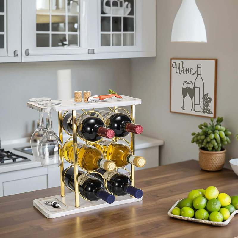 Golden Wine Rack With Glass Rack