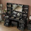 Coiffeuse de maquillage avec miroir, bureau de coiffeuse avec prise de courant, coiffeuse de maquillage avec lumières, 3 modes d'éclairage réglables, table de maquillage avec panneau rabattable, ensemble de coiffeuse 9 tiroirs