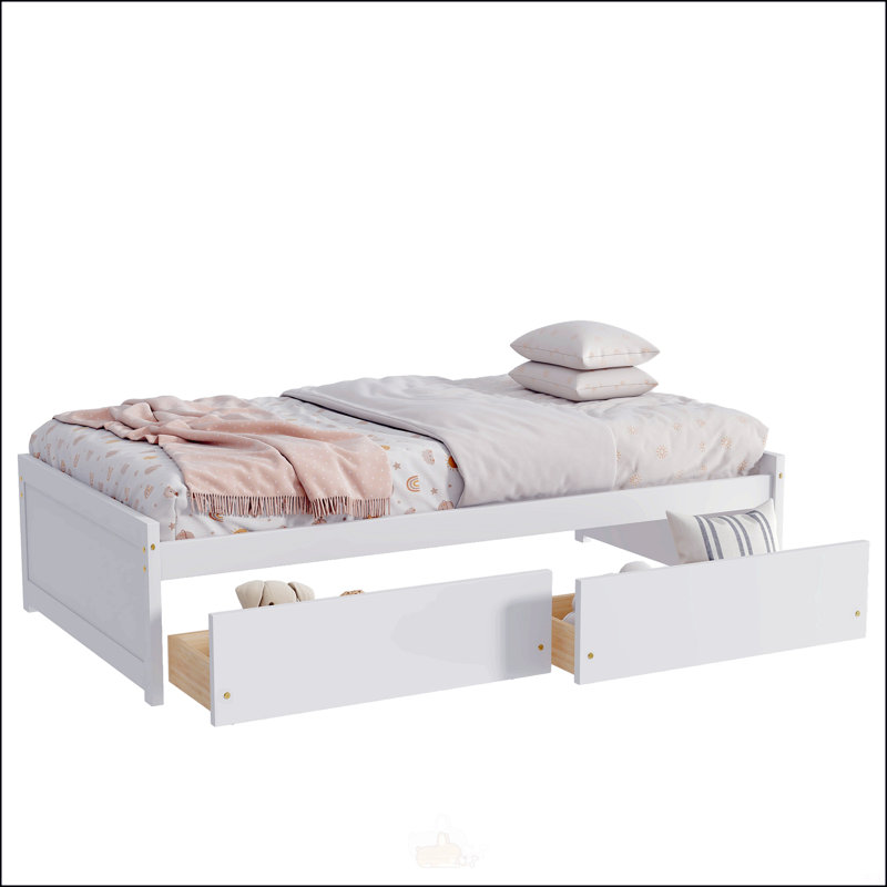 Lit simple avec 2 tiroirs, Blanc