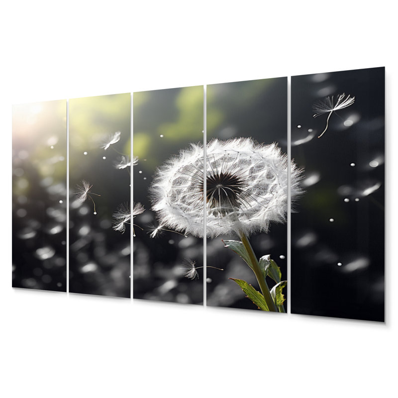 White White Dandelion Whispers III - Ensemble de décorations murales florales en métal