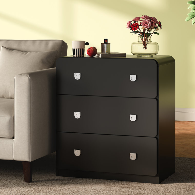 Painted 3-Drawer Nightstand For Bedroom, Black