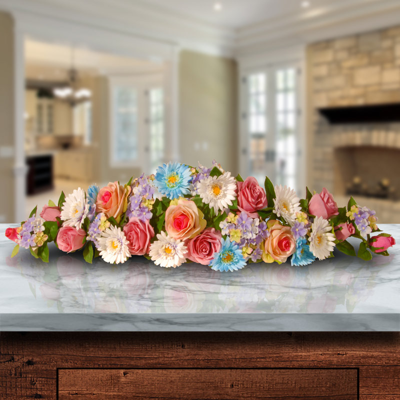 33" Spring Flowers Swag, Pink/Blue/White
