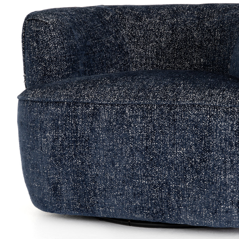 Mila Swivel Barrel Chair, Comal Azure Performance Textured Weave