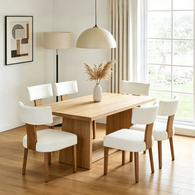 Upholstered Solid Wood Dining Chair Side Chair with Curved Backrest Set Of 6