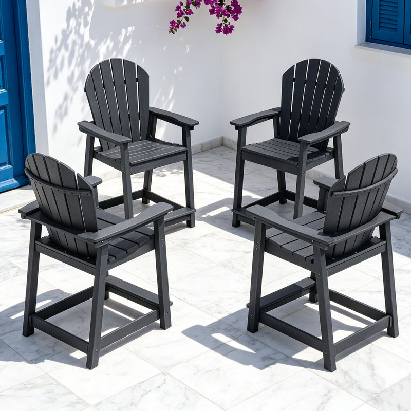 Chaise de bar d'extérieur Hdpe Adirondack, Noir