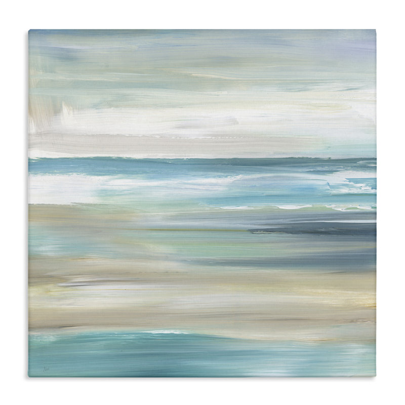 Au-405-Toile abstraite, sable de plage, vagues de l'océan sur toile par Nan, H 36 po x l 36 po x P 1,5 po