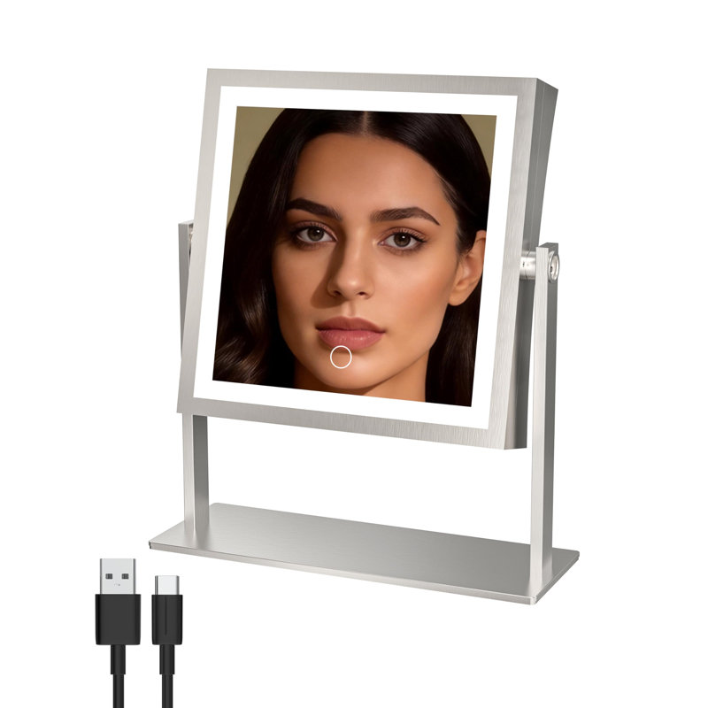 Miroir de maquillage avec lumières, double face 1X / 10X, nickel brossé