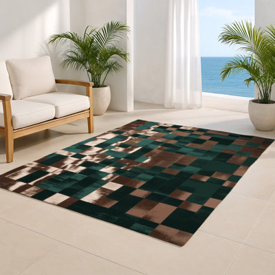 Tapis d'intérieur et d'extérieur à carreaux vert