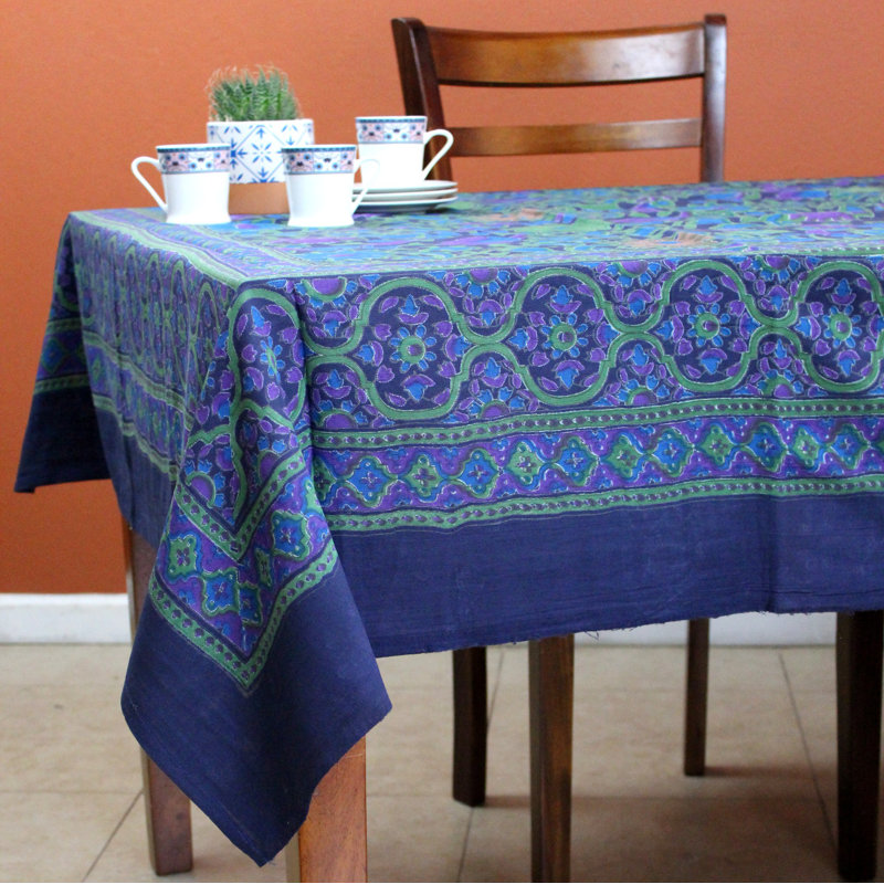 Nappe faite main en coton tournesol, Bleu marine, L 110 po x H 110 po
