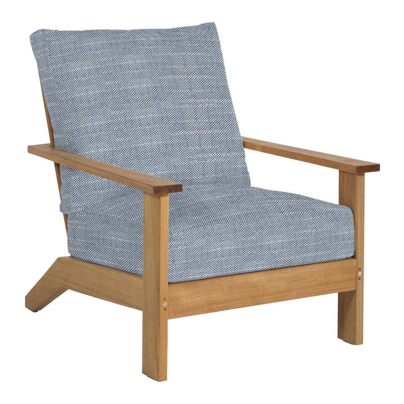 Ashland Patio Lounge Chair with Cushions, Rollo Chambray InsideOut® Linen, Welt, Natural Teak