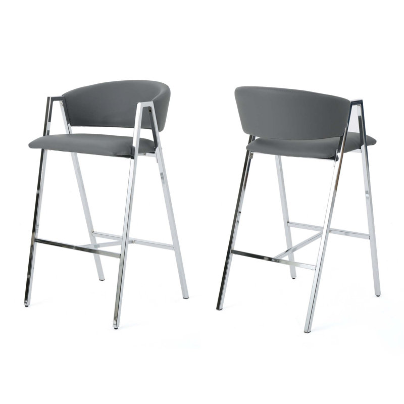 BAR CHAIR MP2(set of 2)  28" Bar Stool features  chrome finish A-shaped frame, Grey, Silver