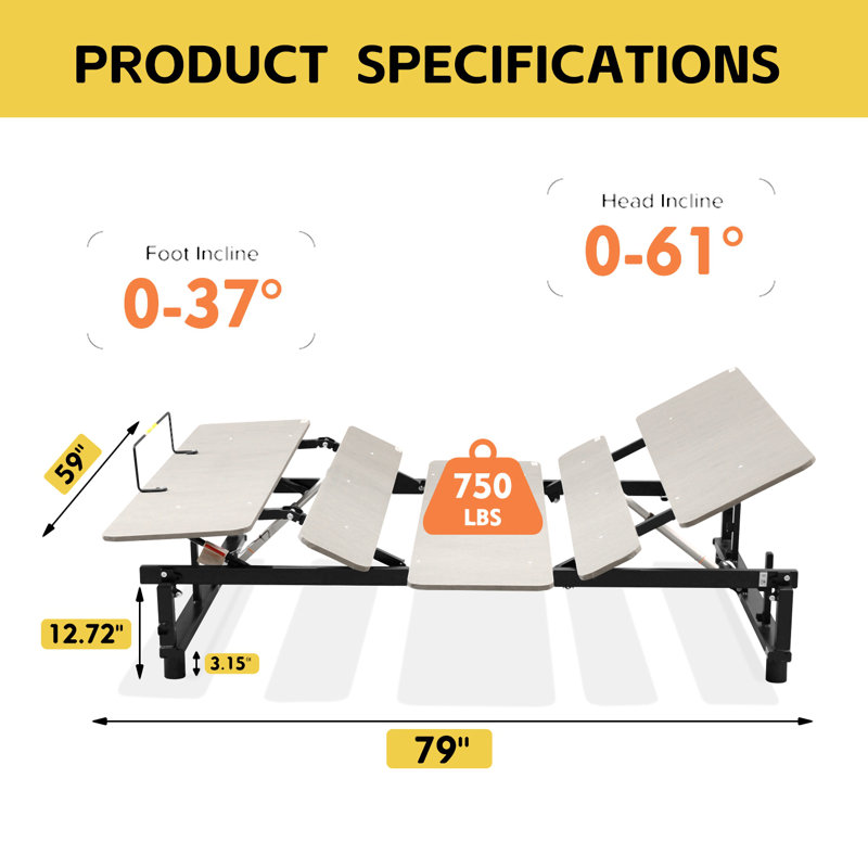Base de lit électrique réglable ergonomique, inclinaison indépendante de la tête et du pied, télécommande sans fil avec moteur silencieux