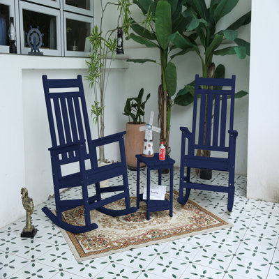 3-piece Outdoor Rocking Chair Set With Side Table - All-weather Wood-texture Design (2 Chairs + 1 Table), 300lbs Capacity