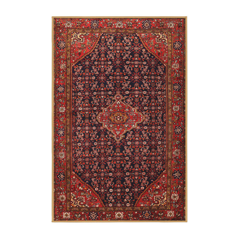 Tapis bleu marine/rouge bleu marine traditionnel Bowmin, Rectangle 5 pi x 7 pi
