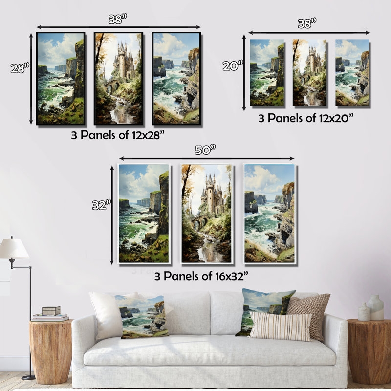 «England Majestic Cliffsengland Landscape», 3 pièces sur toile, Toile tendue, H 20 po x l 36 po