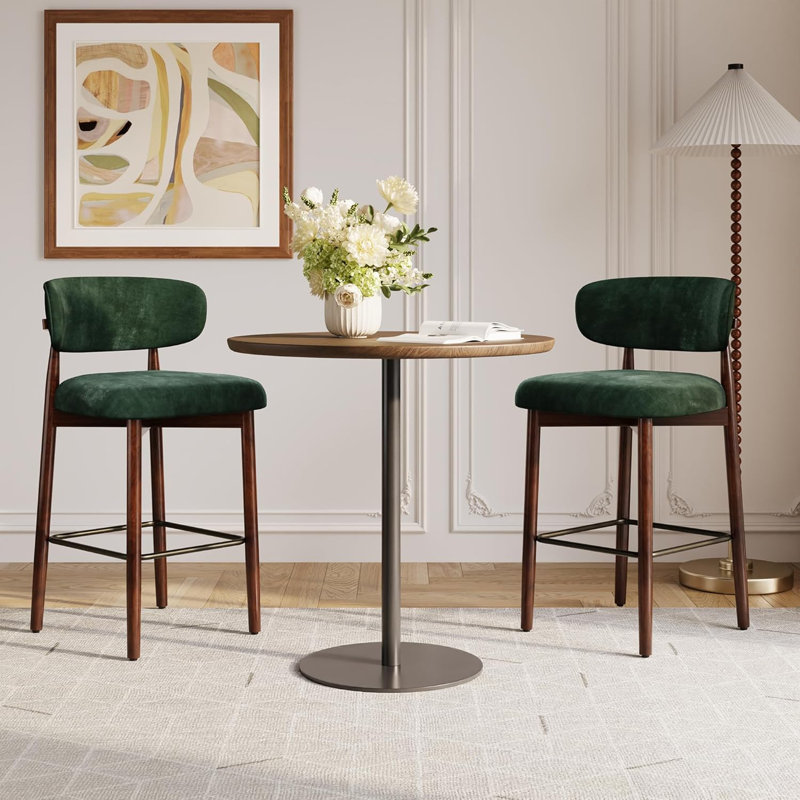Ensemble de 2 tabourets de bar à hauteur de comptoir de 26 po de couleur verte avec pieds en bois et îlot de cuisine, Green