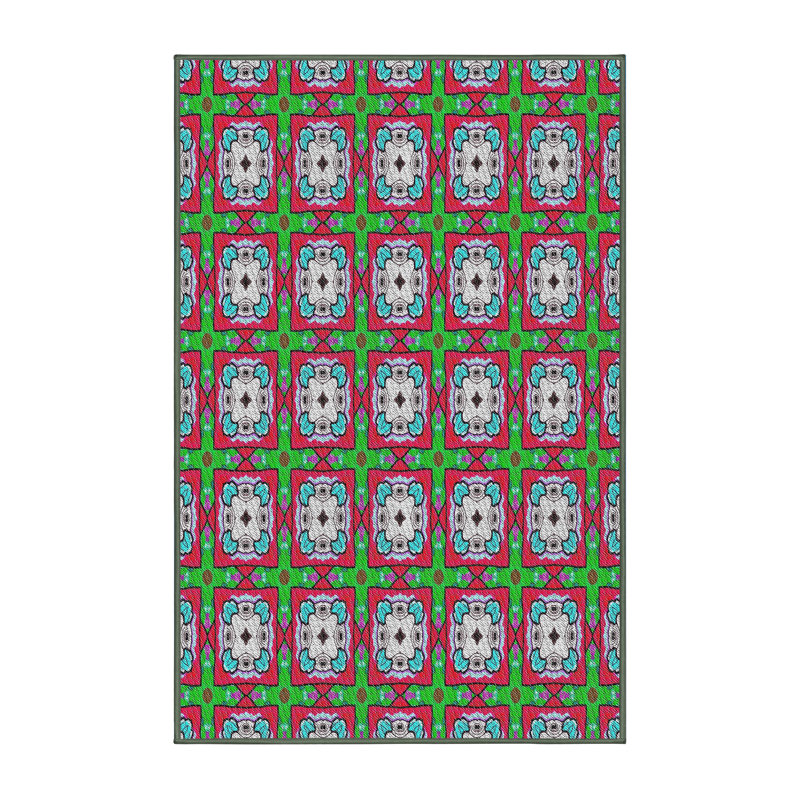 Tapis décoratif vert géométrique, Rectangle 5 pi x 7 pi