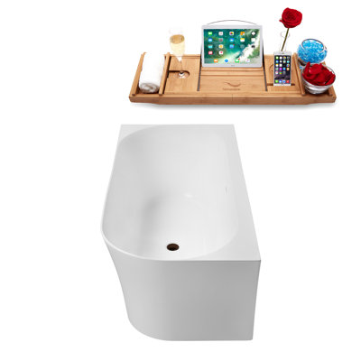 67" Streamline Soaking Glossy White Freestanding Tub and Tray With Internal Drain