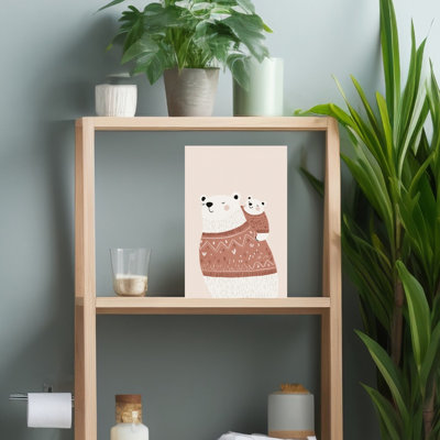 Cozy Bear Family Sweater Minimalist Serene Whimsical Bear Winter Wall Art Print by Mathieu - Wrapped Canvas Print