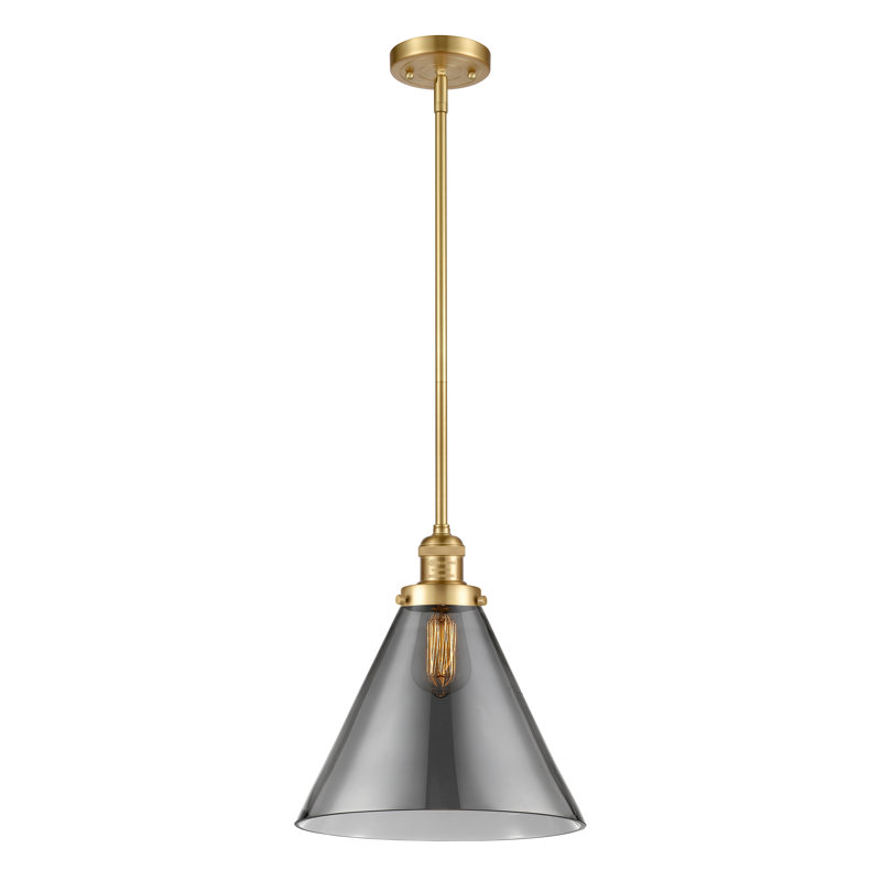 Luminaire suspendu conique à 1 lumière Anner, Fumée plaquée, Or satiné