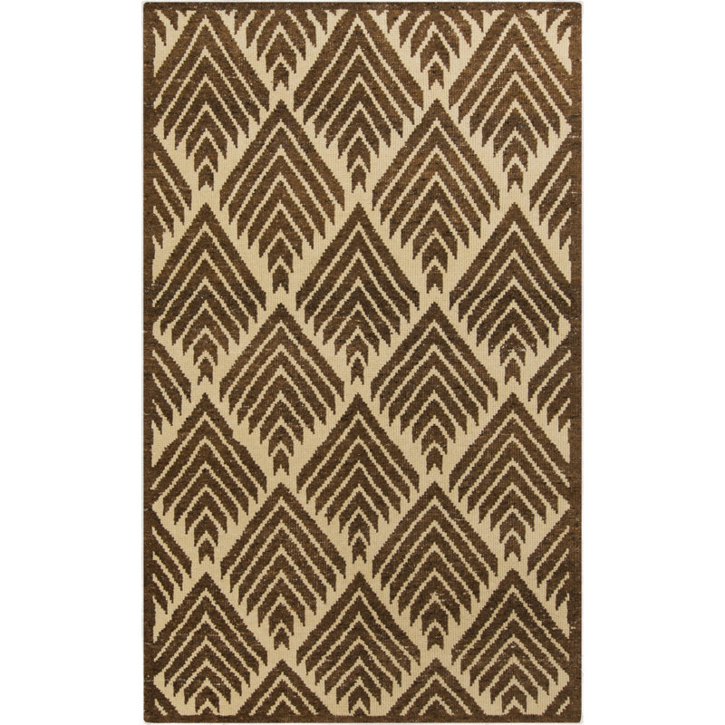 Tapis brun / beige en laine noué à la main Rachida, 5 pi 6 po x 8 pi 6 po