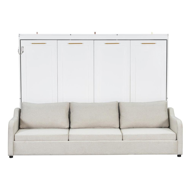 Murphy Cabinet Bed With Folding Sofa,Built-In Storage Shelves And LED Light