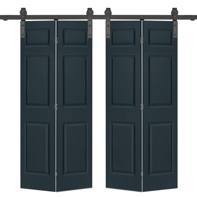 Paneled MDF Composite Double Bifold Barn Doors with Installation Hardware Kit, Charcoal Gray