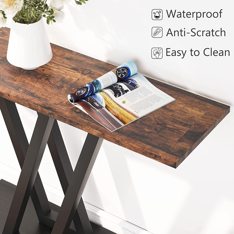 Rustic Brown and Black Metal Console Table with Storage