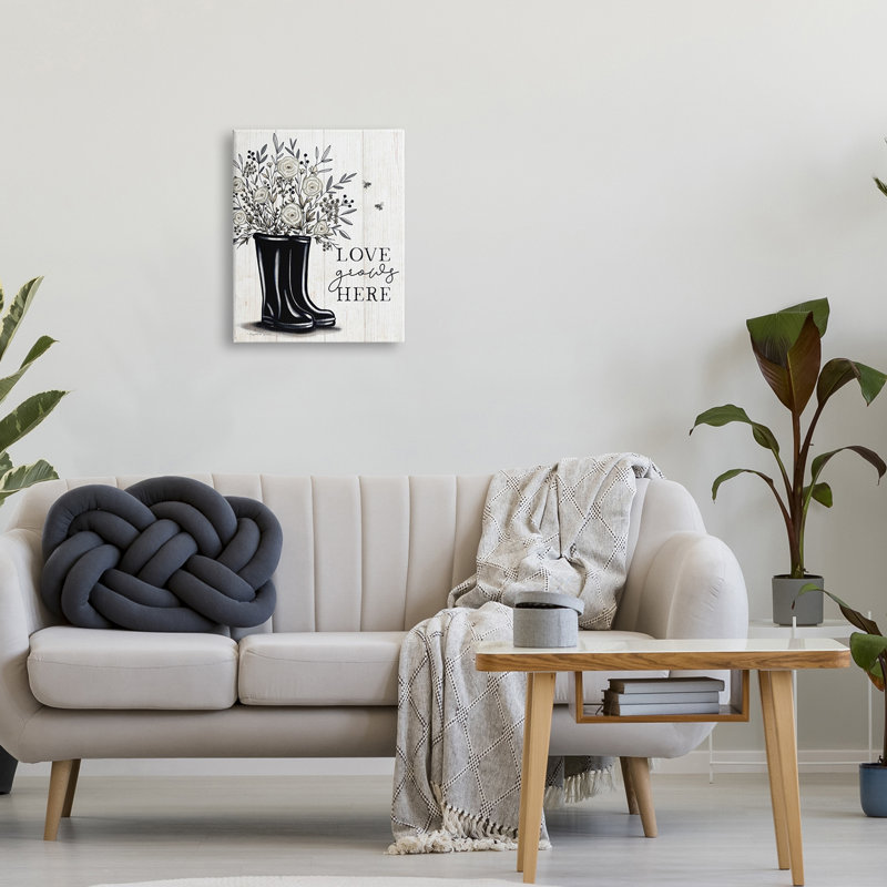 «Love Grows Here» blanc, H 16 po x l 16 po x P 1,5 po, Plaque murale