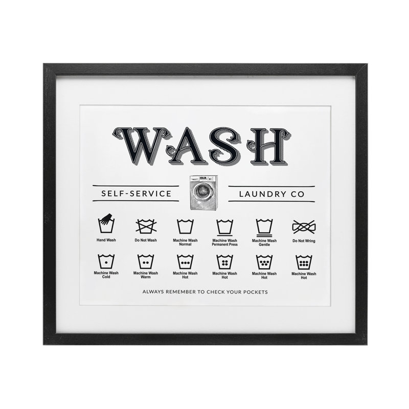 «Wash Cycles Instructions», impression encadrée sous verre, design avec lettres et doublure, H 13 po x l 16 po