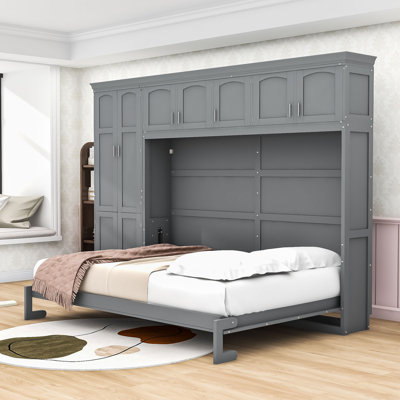 Grand lit escamotable avec armoires et tablettes