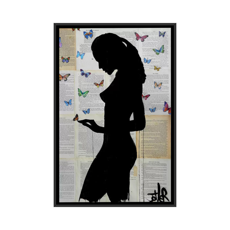 « papillons », reproduction d’art sur toile tendue, H 26 po x l 18 po x P 1,5 po, Toile avec cadre noir, Pas de tapis