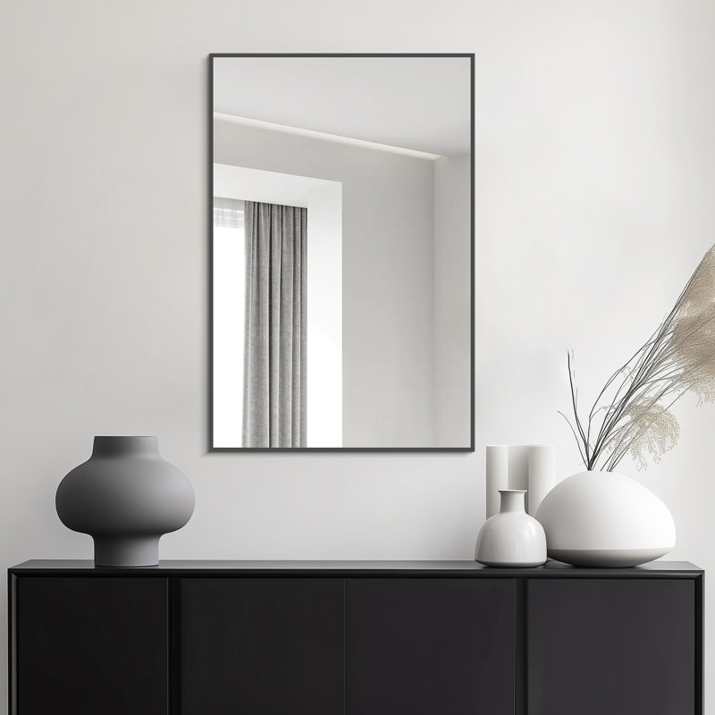 Élégant miroir rectangulaire encadré en aluminium pour salle de bain, chambre à coucher, Noir, noir, noir, noir