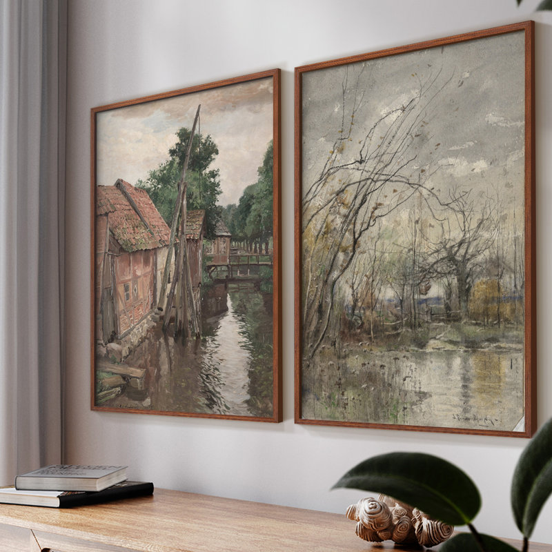 «Vintage Landscape», impression jet d'encre encadrée - ensemble de 2, Noyer, H 12 po x l 30 po