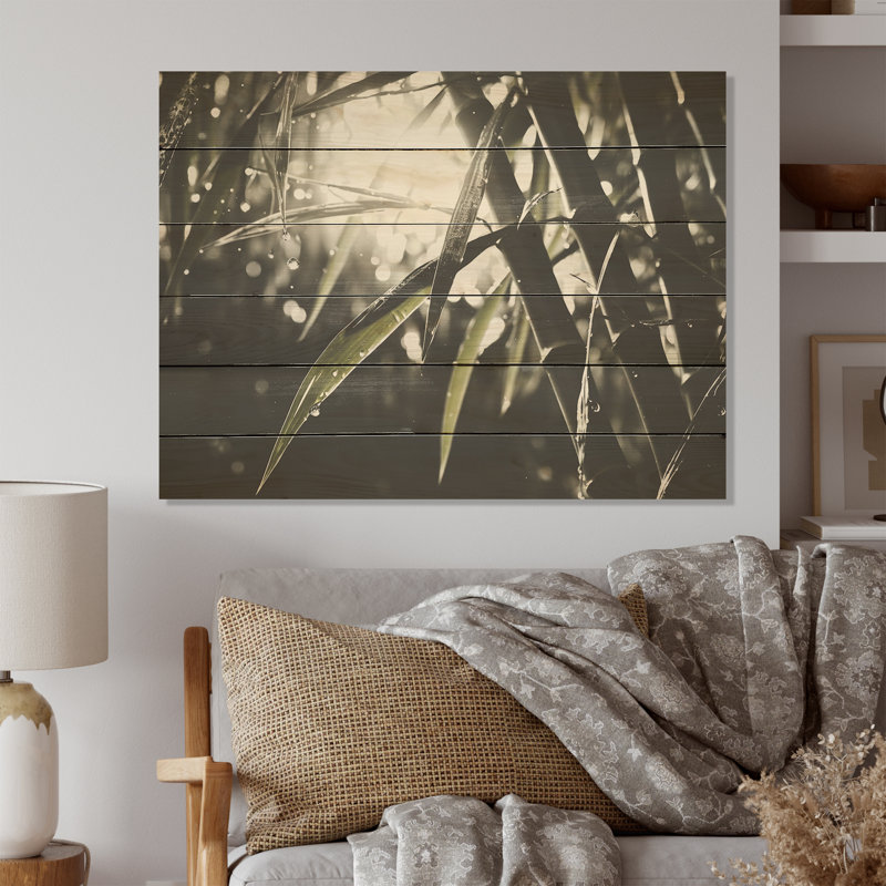 Photo de bambou noir et blanc - Art mural en bois de bambou sur bois de pin naturel, H 30 po x l 40 po