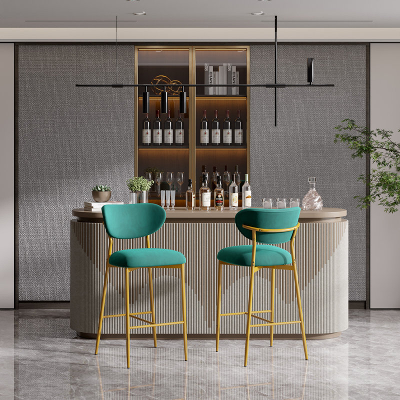 Bar Height Bar Stools Set Of 2, Velvet Ergonomic Modern Counter Stool With Back, Comfy Bar Chairs With Powder Sprayed Golden Metal Legs