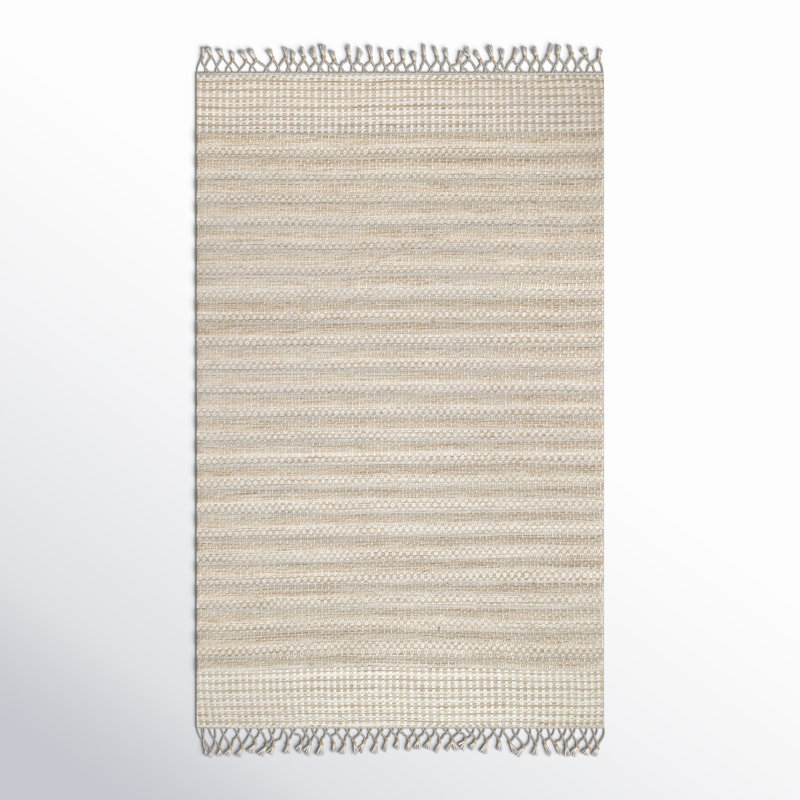 Striped Hand-Knotted Beige Area Rug, Rectangle 5' x 8'