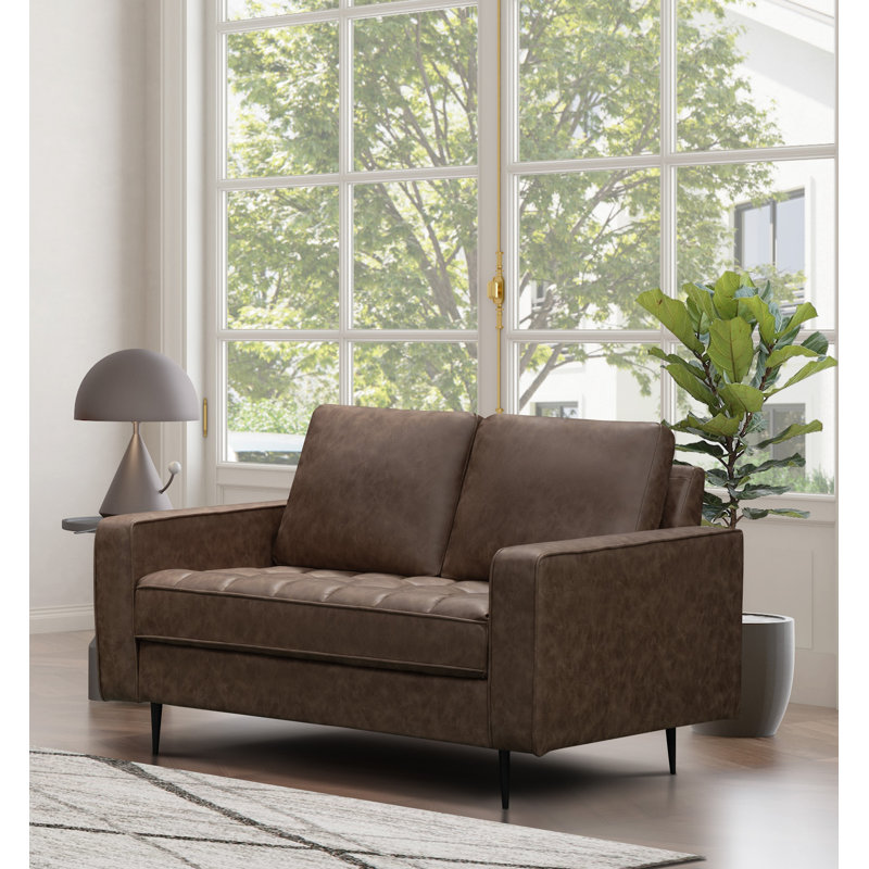 Ambon 2 Seater Faux Leather Loveseat, Brown