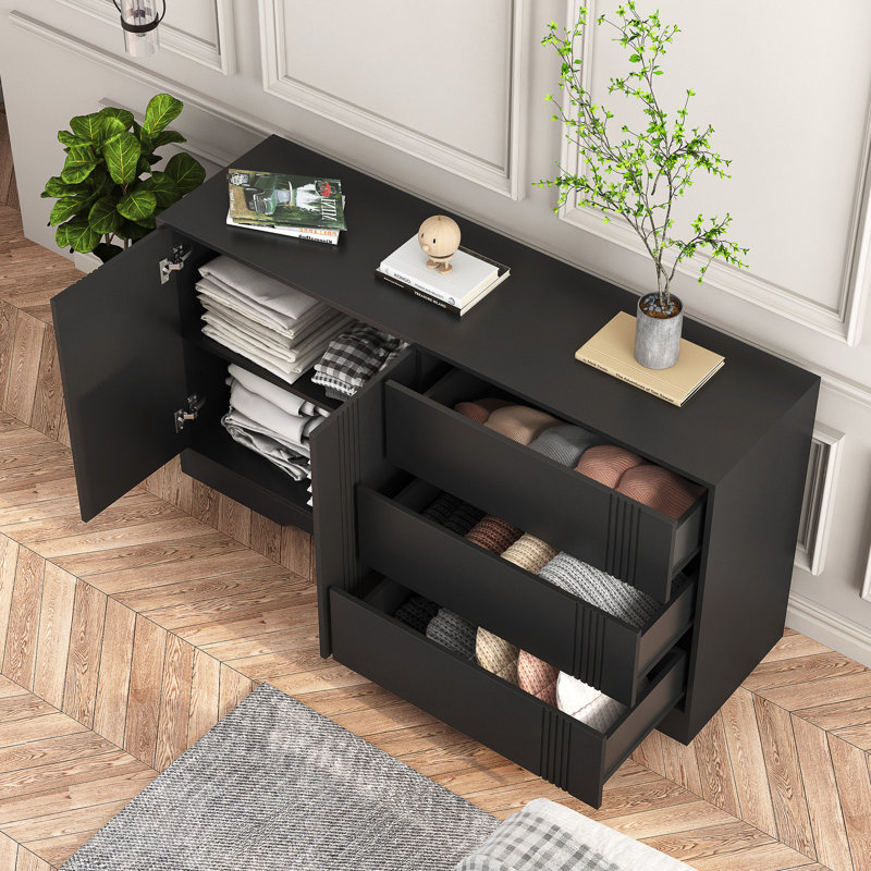 Armoire de type buffet bas avec rangement, Noir, noir, noir, noir