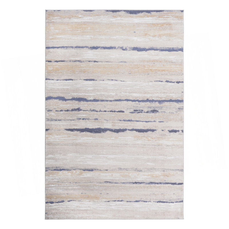 Collection Ivory/Blue /Striped Non-Shedding Living Room Bedroom Dining Home Office Stylish And Stain Resistant Area Rug