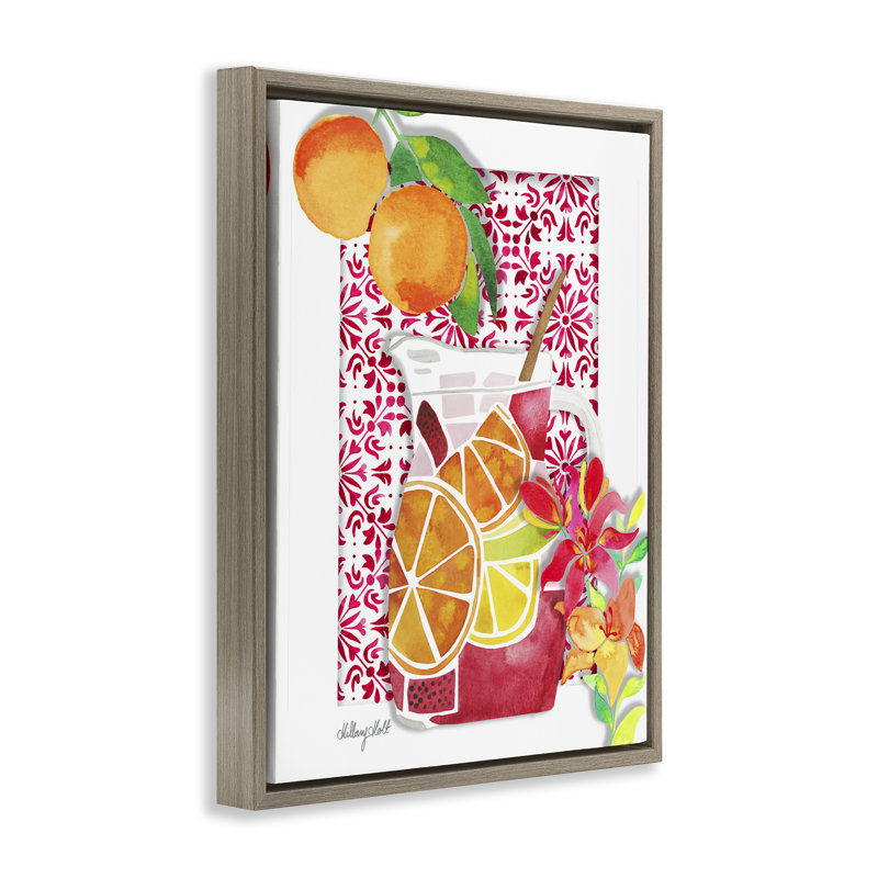Cadre flottant méditerranéen avec boisson Sangria, design par Hillary Holt, H 31 po x l 25 po, Cadre flottant orme Montalcino