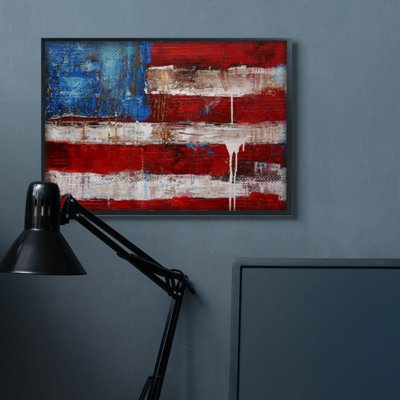 " Rustic United States Flag With Distressed Paint Drip " by Erin Ashley