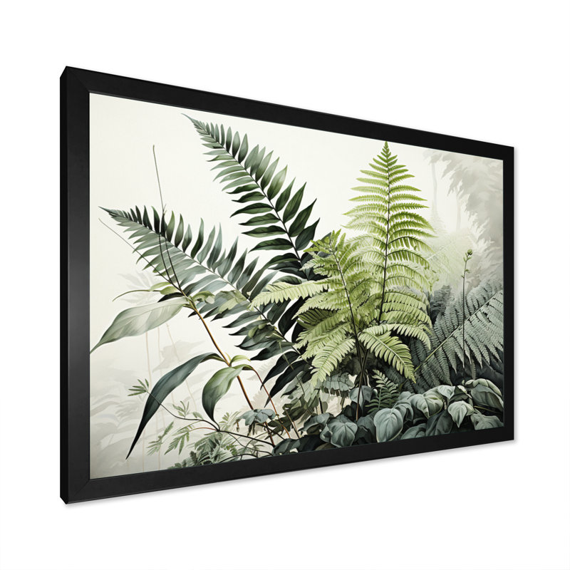 Aafiyah Ferns Topaz Reflections - Imprimé, H 24 po x l 32 po x P 1 po, Cadre simple noir