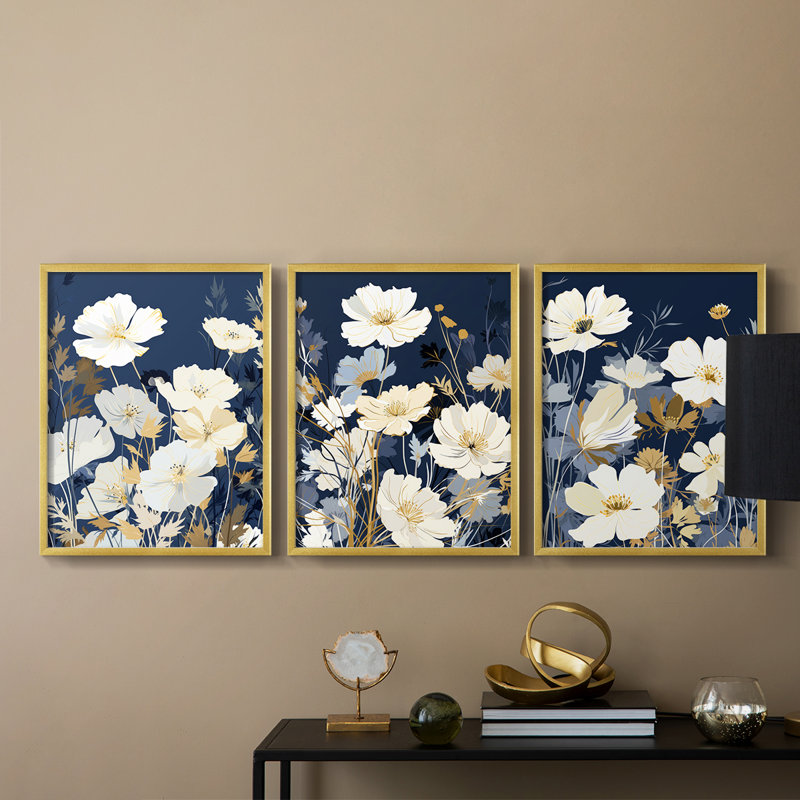 Étude florale Cxxv -Set de 3 estampes giclées encadrées -Prêt à