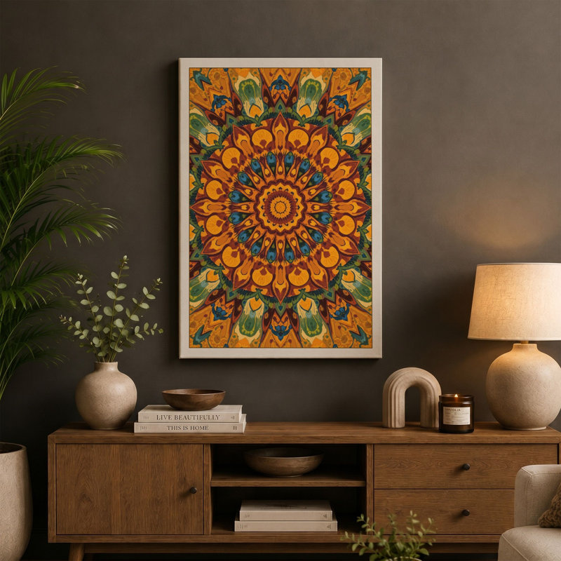 Golden Mandala Rising Botanical - Wrapped Canvas, 30x20 - 76.2 x 50.8 cm, Ochre Border