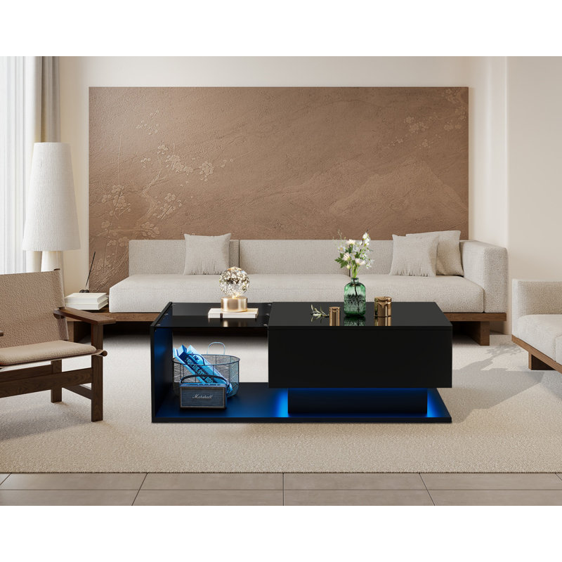 Solid Coffee Table with Storage, Black