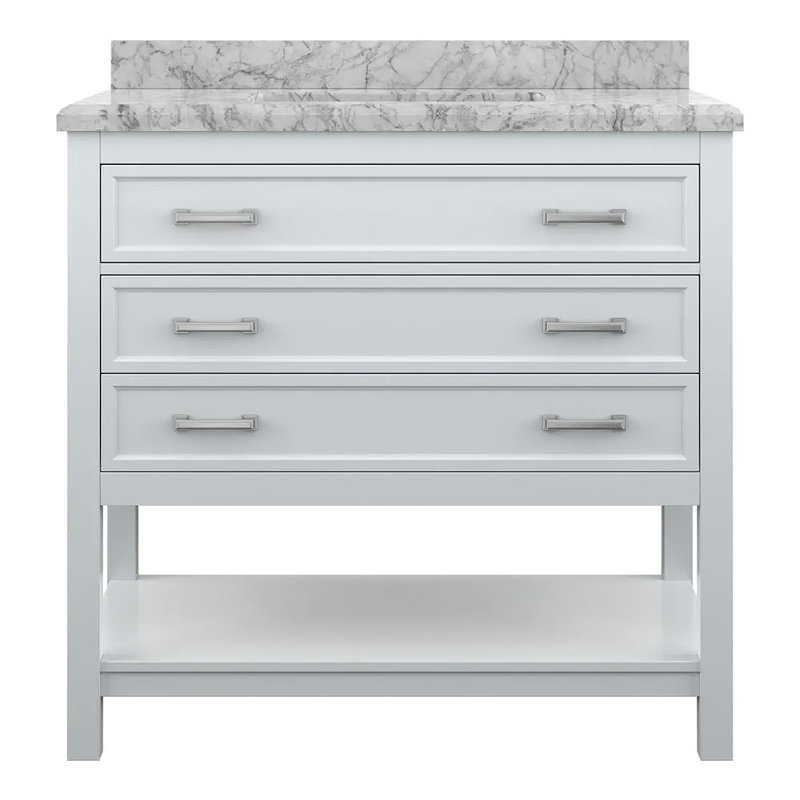 Meuble-lavabo simple 37 po avec plateau en marbre de Carrare Analena, Blanc