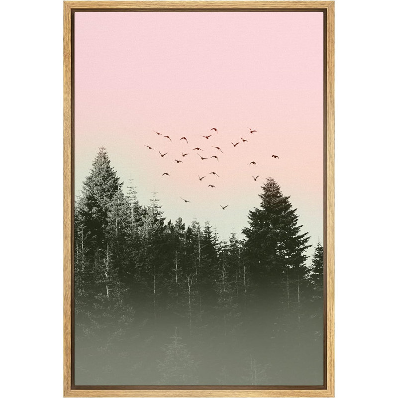 «Pastel Sky Birds Fly Pine Trees Nature», reproduction sur toile multicolore