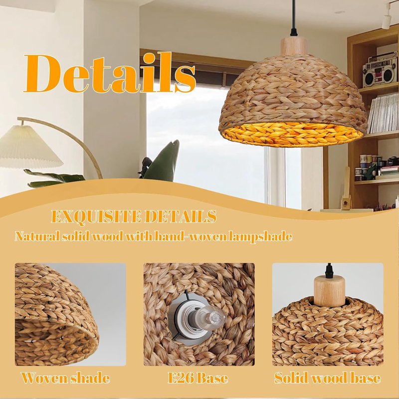 Luminaire suspendu en rotin 12 po Boho 12 lumières tissées à la main Luminaire suspendu en osier suspendu pour îlot de cuisine Chambre à coucher, salon, salle à manger, vestibule