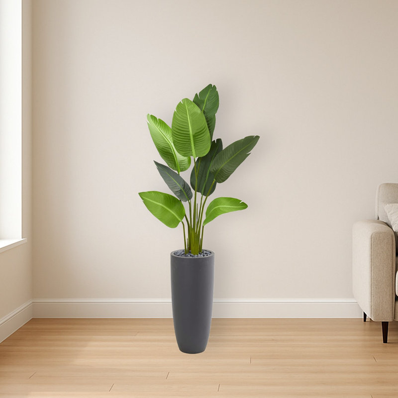 Traveler's Palm Artificial Tree in Gray Planter